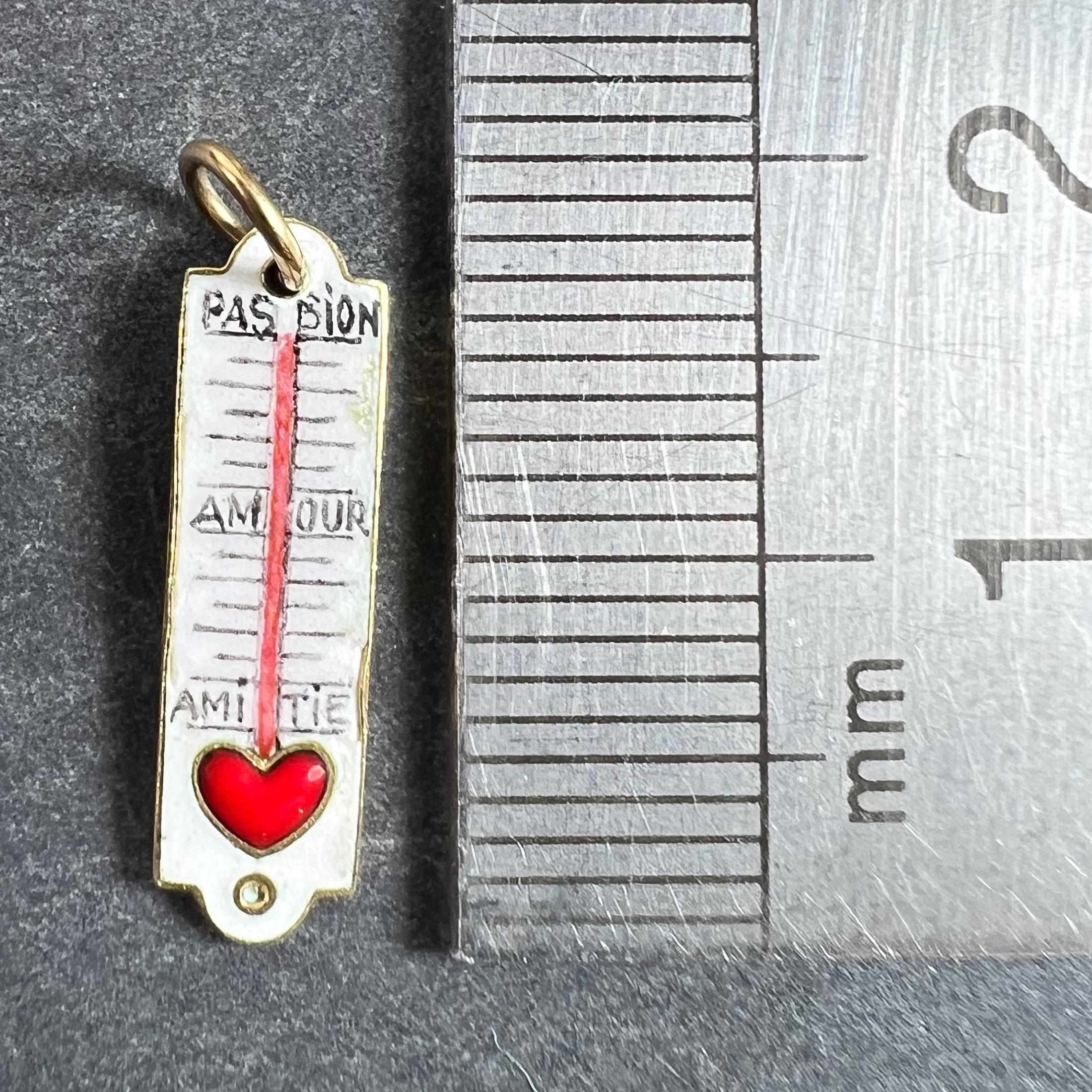 French Art Deco Love Thermometer 18K Yellow Gold Enamel Charm Pendant For Sale 5