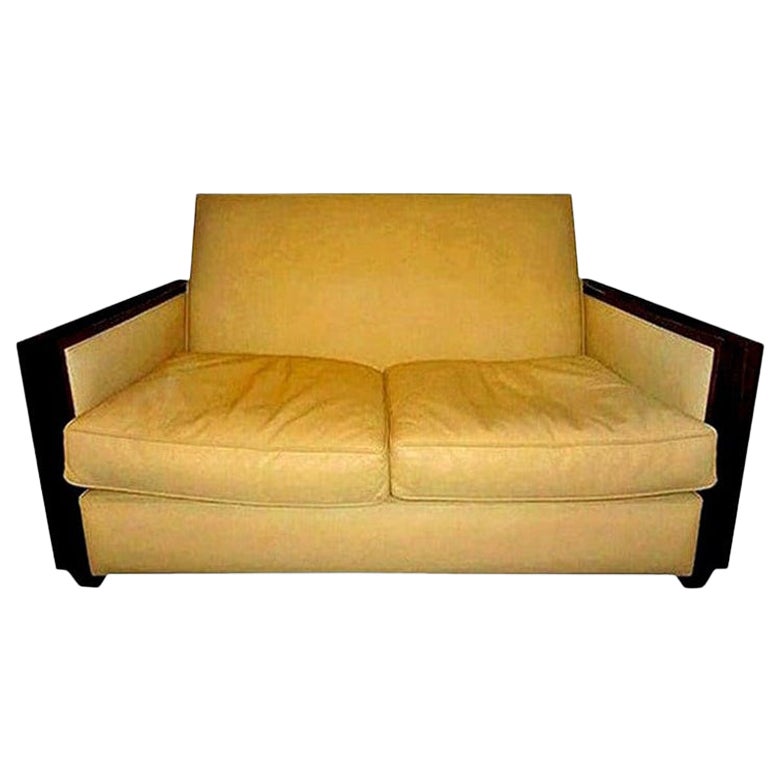 French Art Deco Loveseat Upholstered in Leather, Jules Leleu Attributed