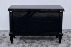 French Art Deco Low Chest of Drawers in Black with Chrome Accents, 1930s