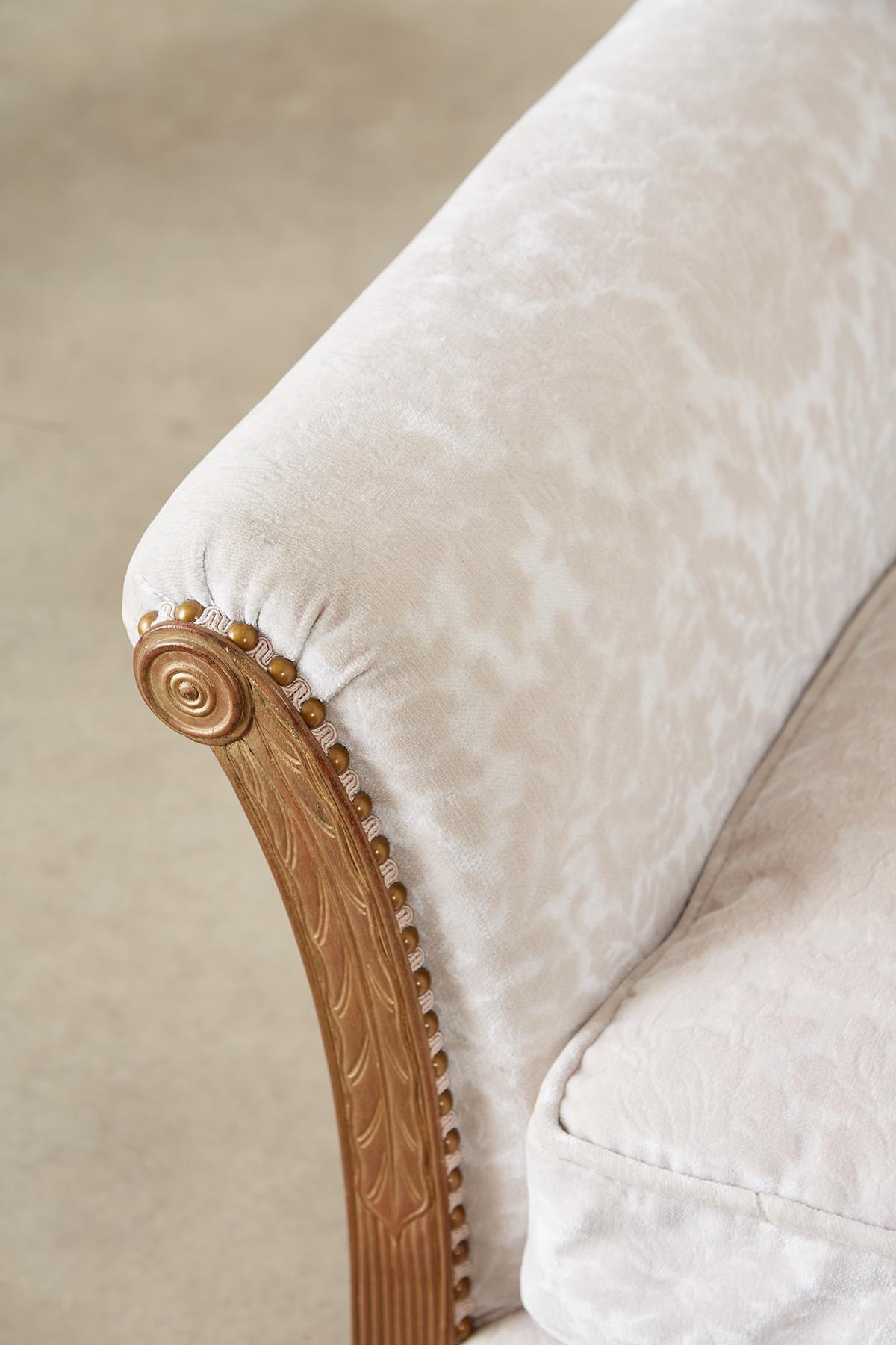 French Art Deco Low Profile Velvet Sofa In Good Condition In Rio Vista, CA