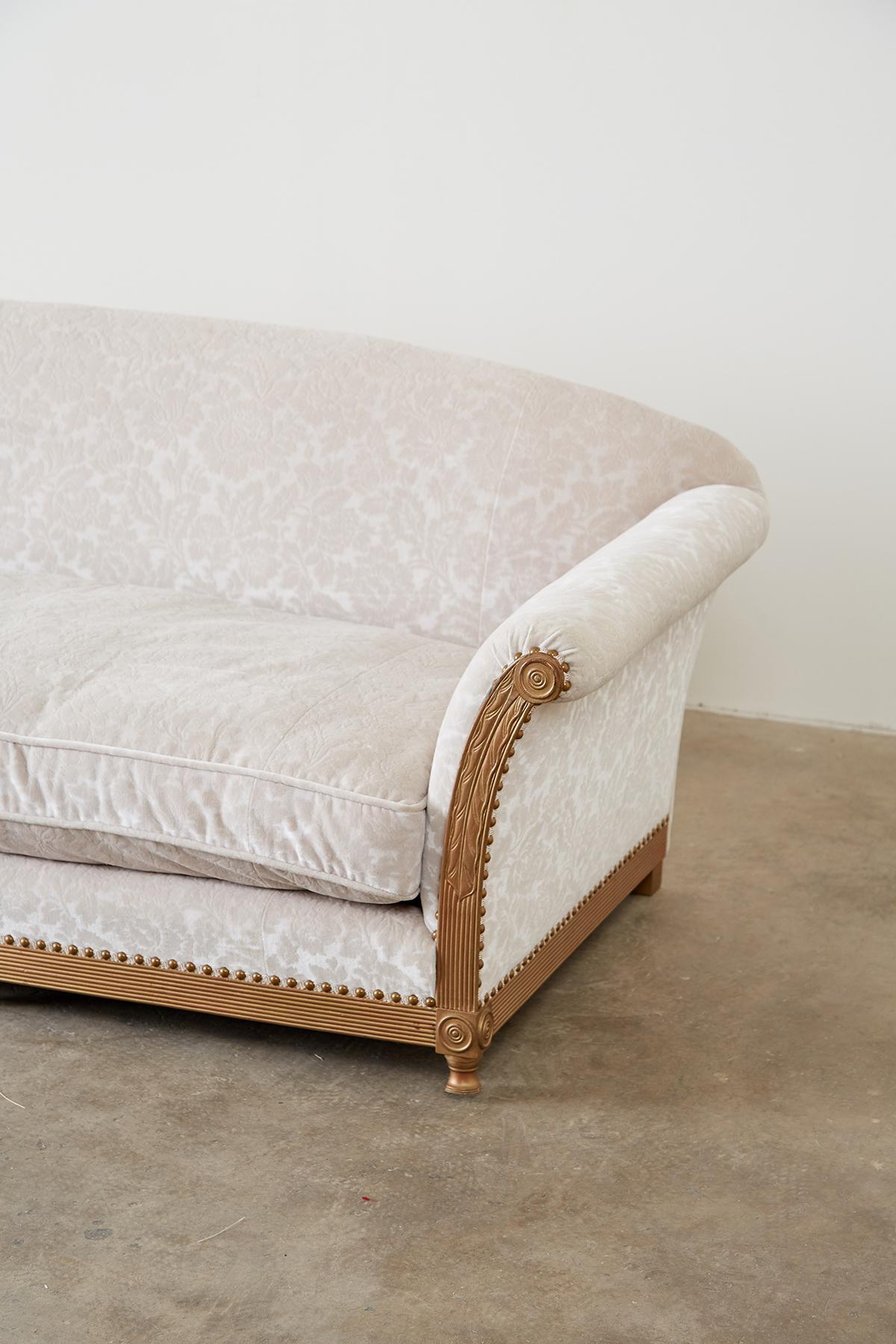 Wood French Art Deco Low Profile Velvet Sofa