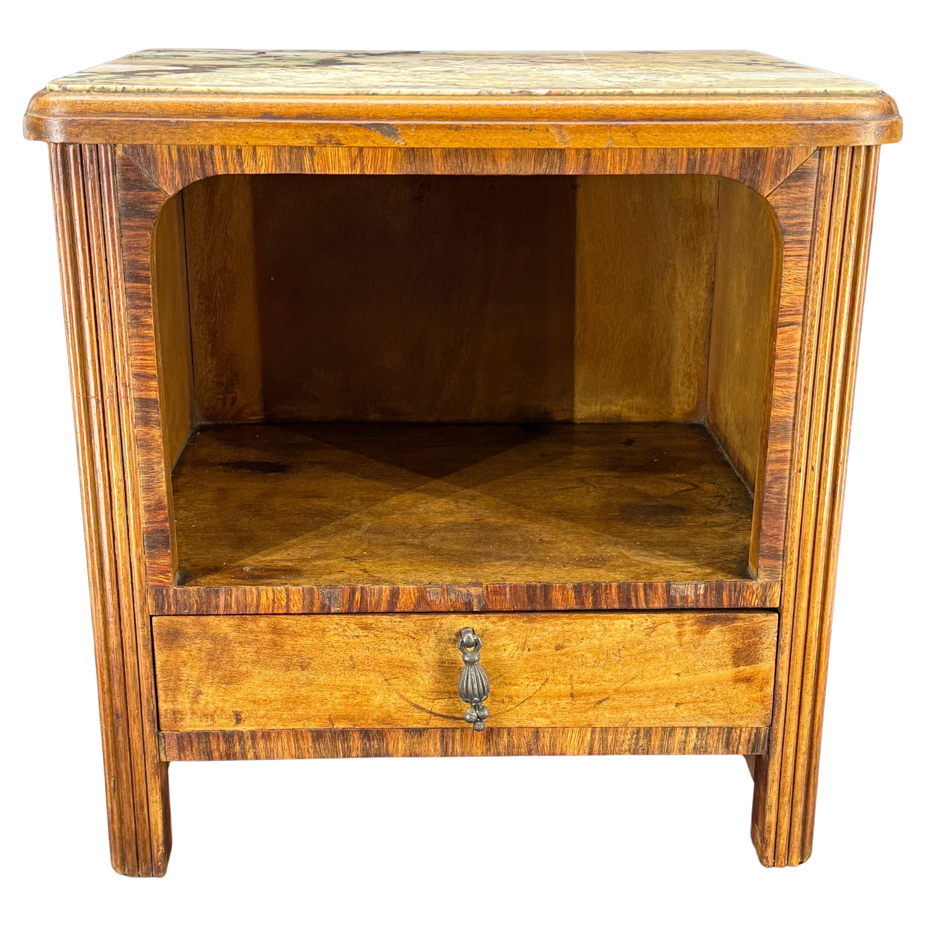 French Art Deco Low Wood Nightstand Side End Table with Marble Top en vente 12