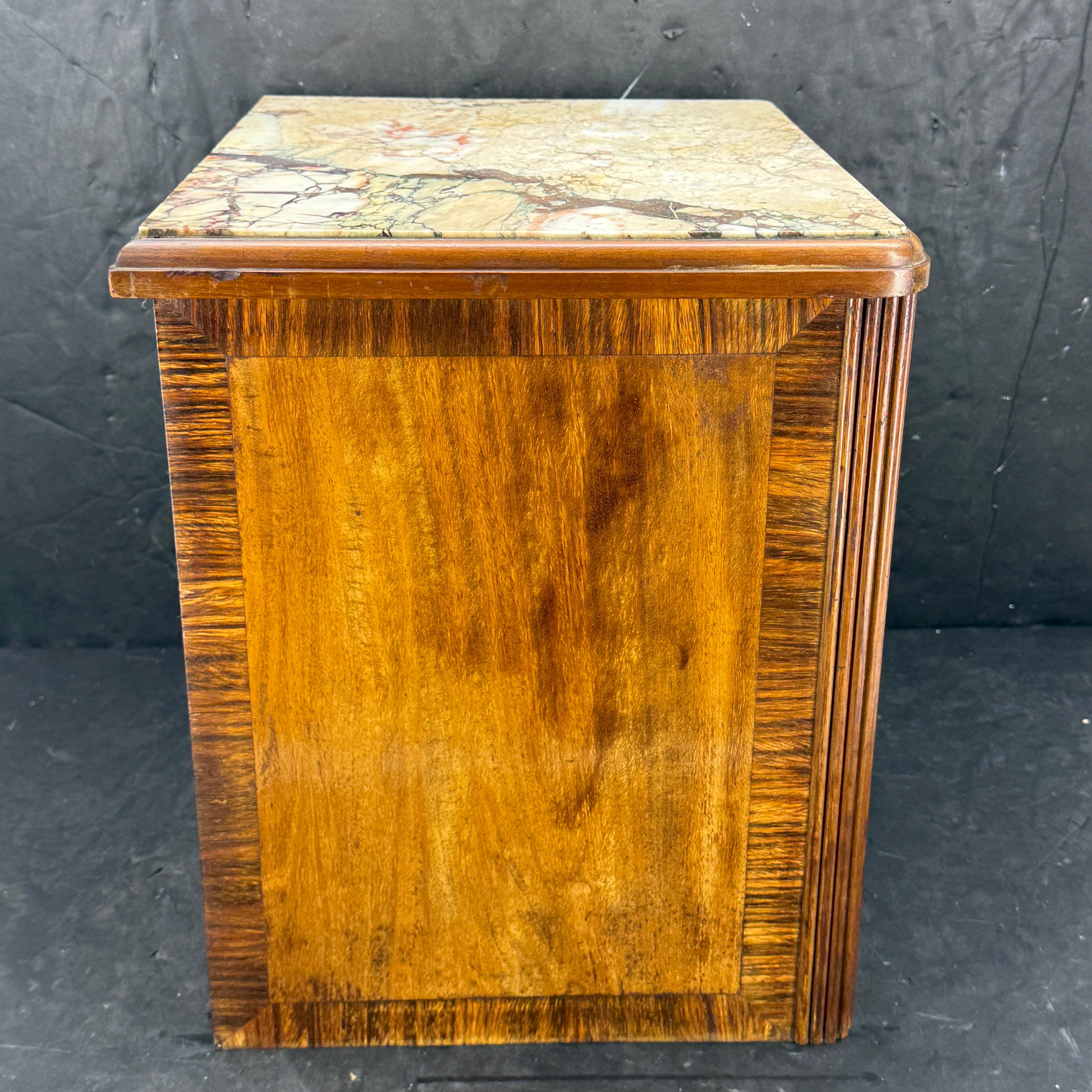 French Art Deco Low Wood Nightstand Side End Table with Marble Top Bon état - En vente à Haddonfield, NJ