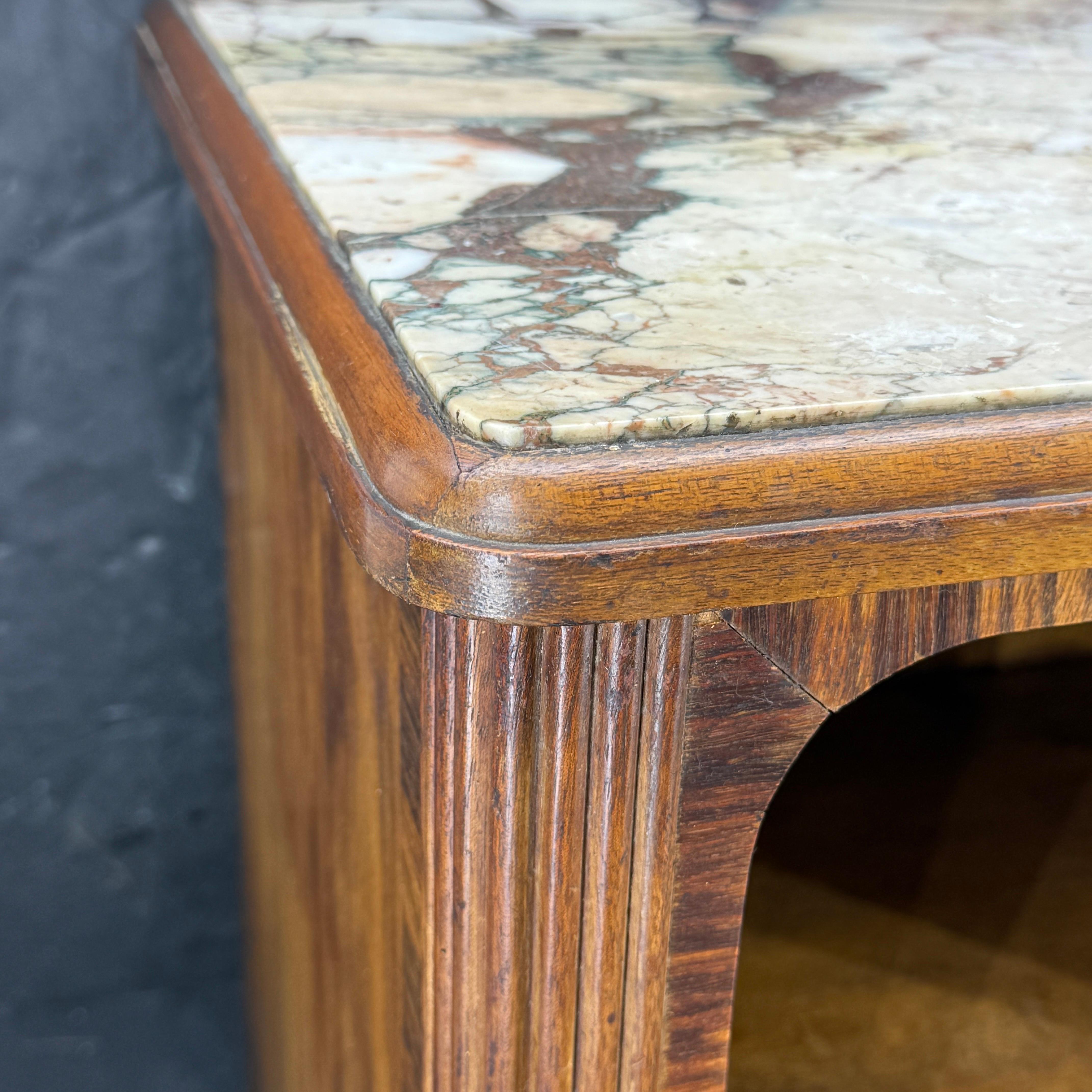 French Art Deco Low Wood Nightstand Side End Table with Marble Top en vente 1