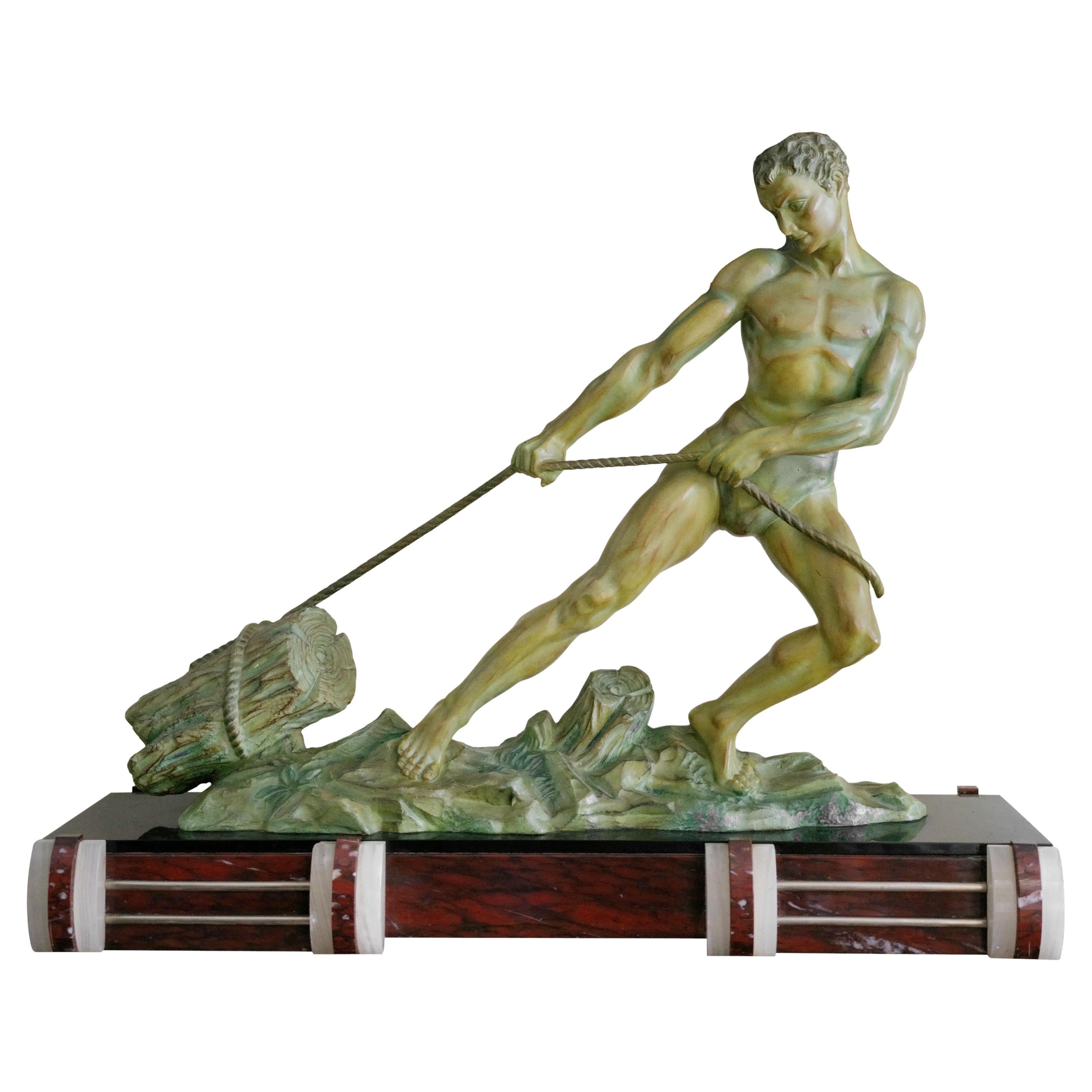 French Art Deco Lumberjack Sculpture, Ca.1925 For Sale