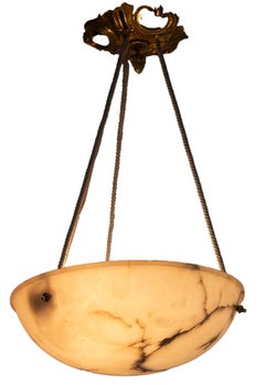 Lustre plafonnier en albâtre lustré Art déco français, vers 19000