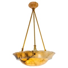 French Art Deco Lustre Alabaster Ceiling Pendant Chandelier, circa 1930