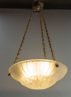 French Art Deco Lustre Glass Ceiling Pendant Chandelier, circa 1925