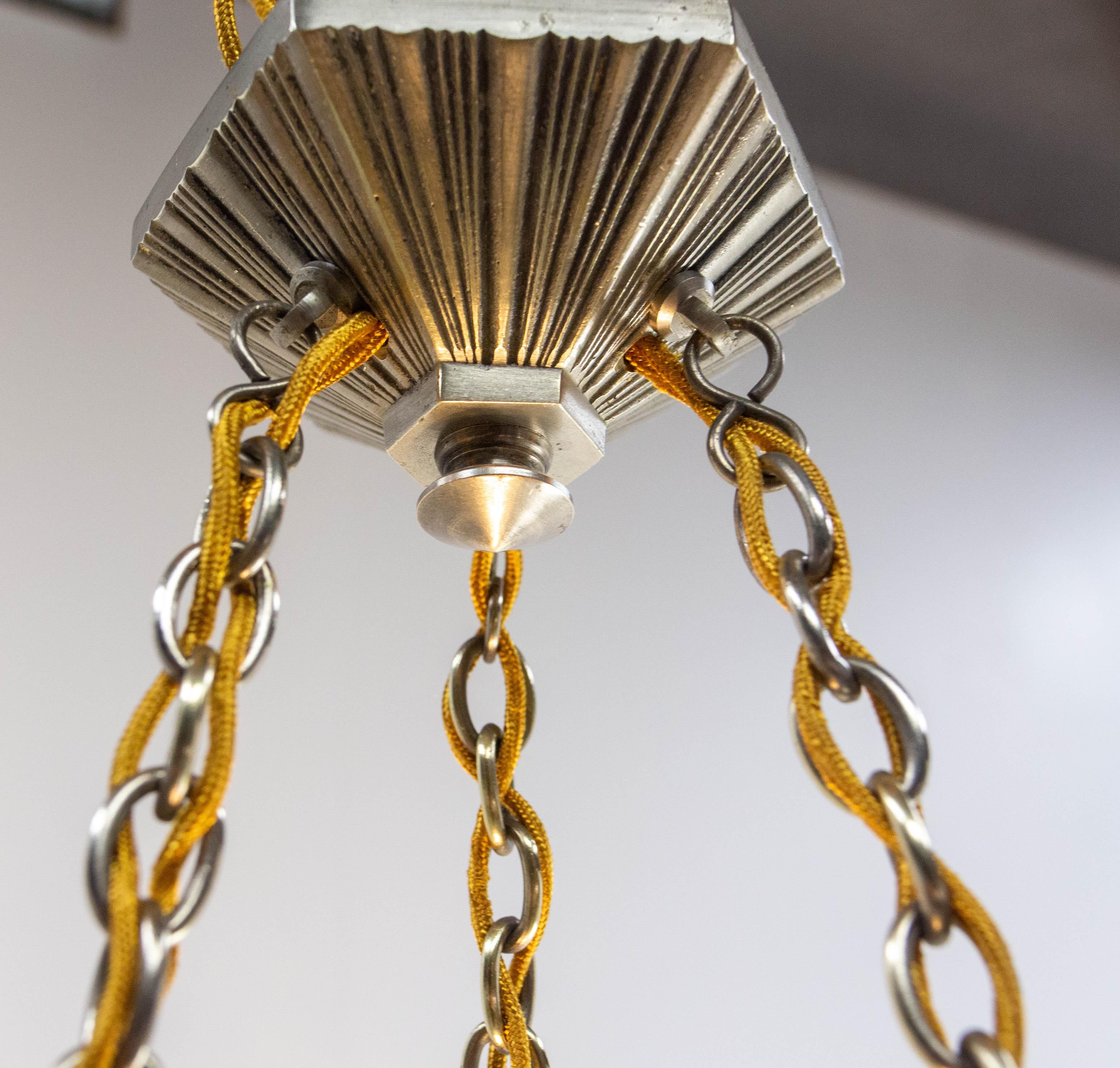 Metà XX secolo Lampadario a sospensione da soffitto in vetro Lustre Art Glass francese, 1925 circa in vendita