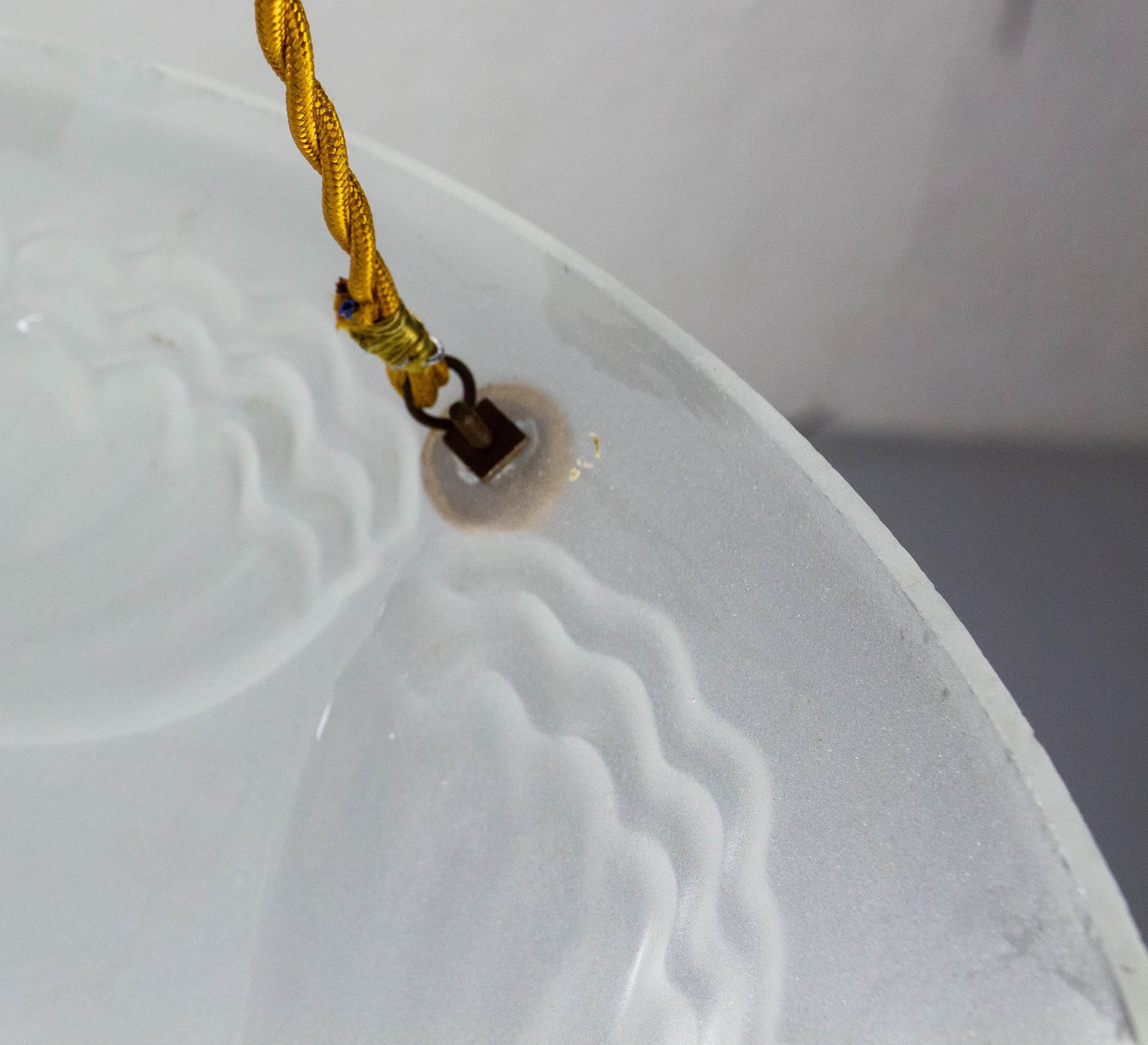 French Art Deco Lustre Glass Ceiling Pendant Chandelier, circa 1930 For Sale 5