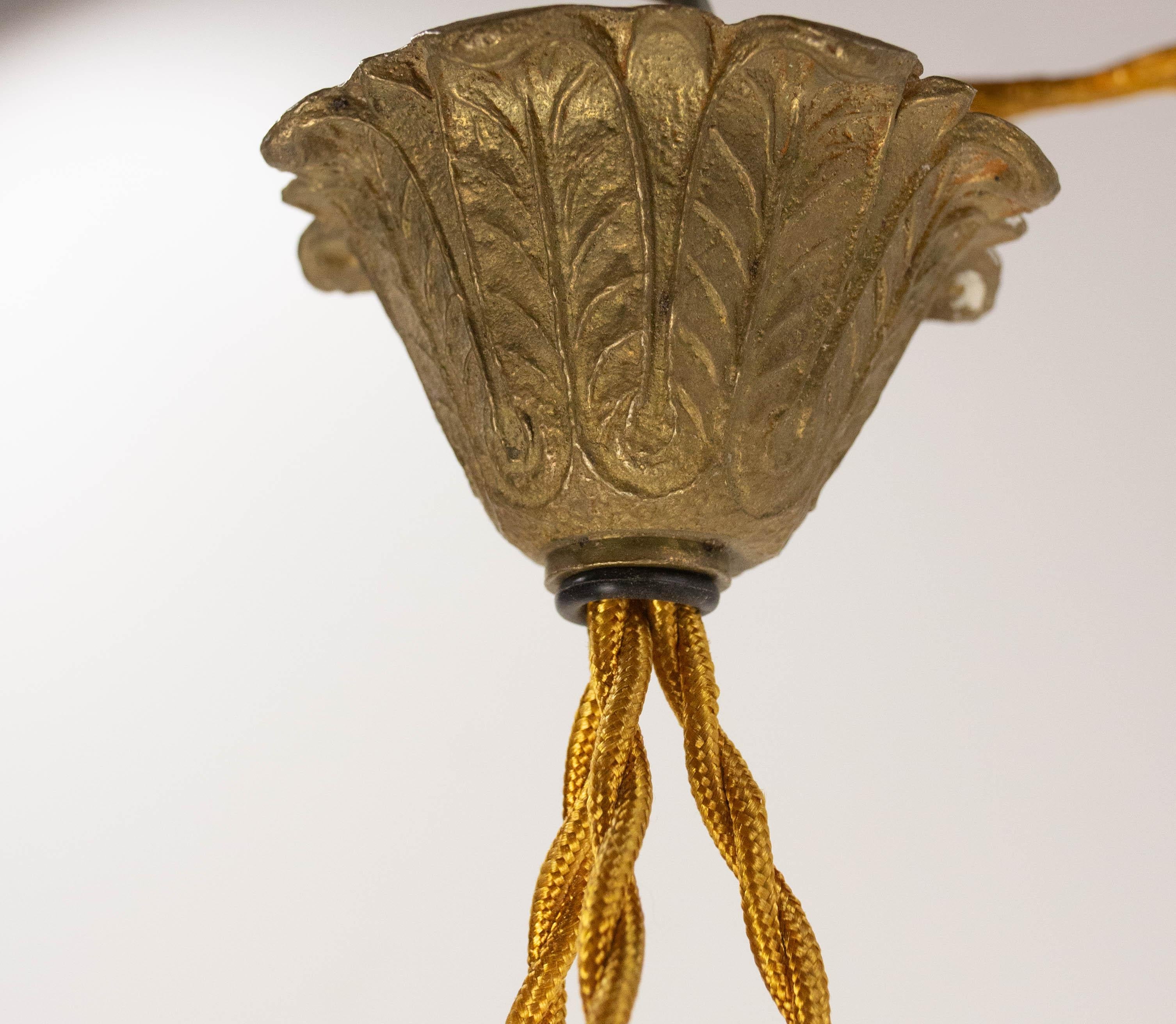 French Art Deco Lustre Glass Ceiling Pendant Chandelier, circa 1930 For Sale 7