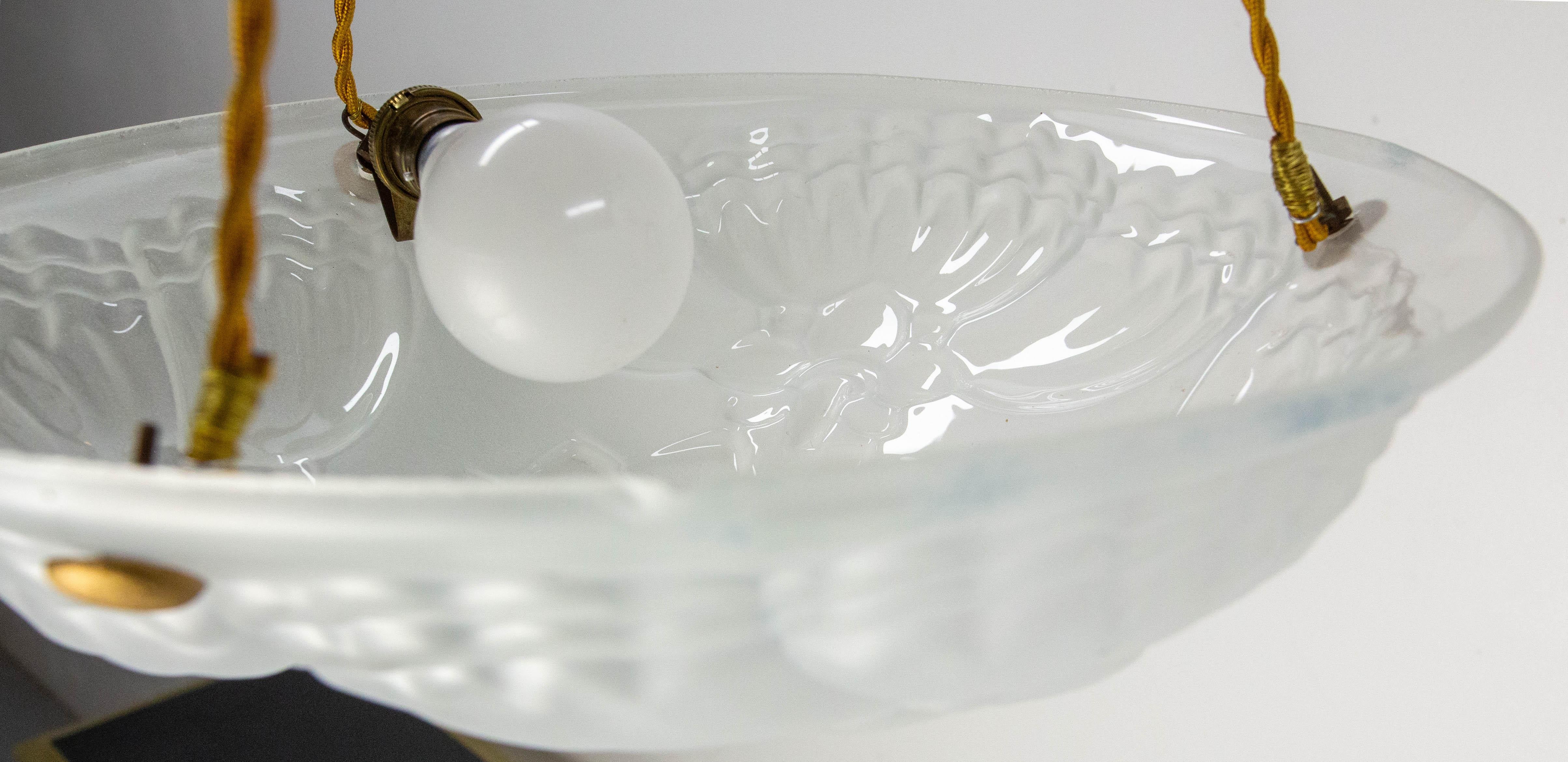 French Art Deco Lustre Glass Ceiling Pendant Chandelier, circa 1930 For Sale 8