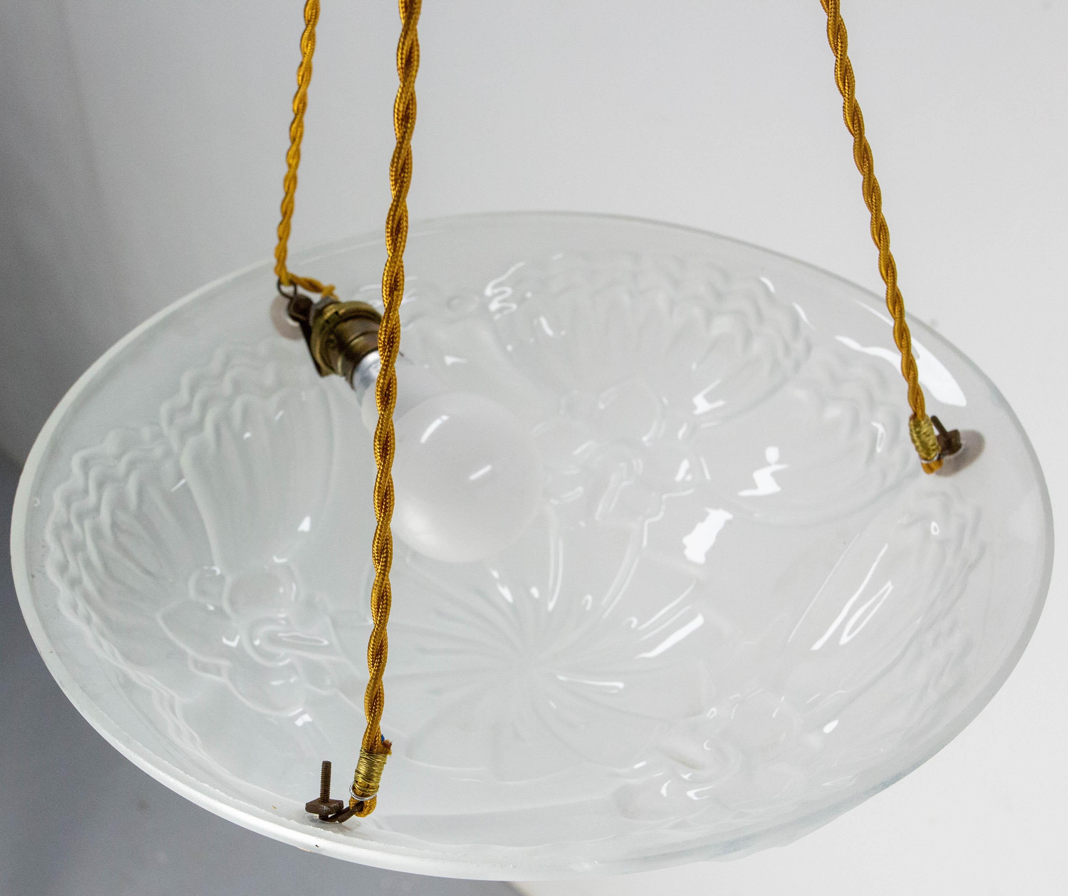 Mid-20th Century French Art Deco Lustre Glass Ceiling Pendant Chandelier, circa 1930 For Sale