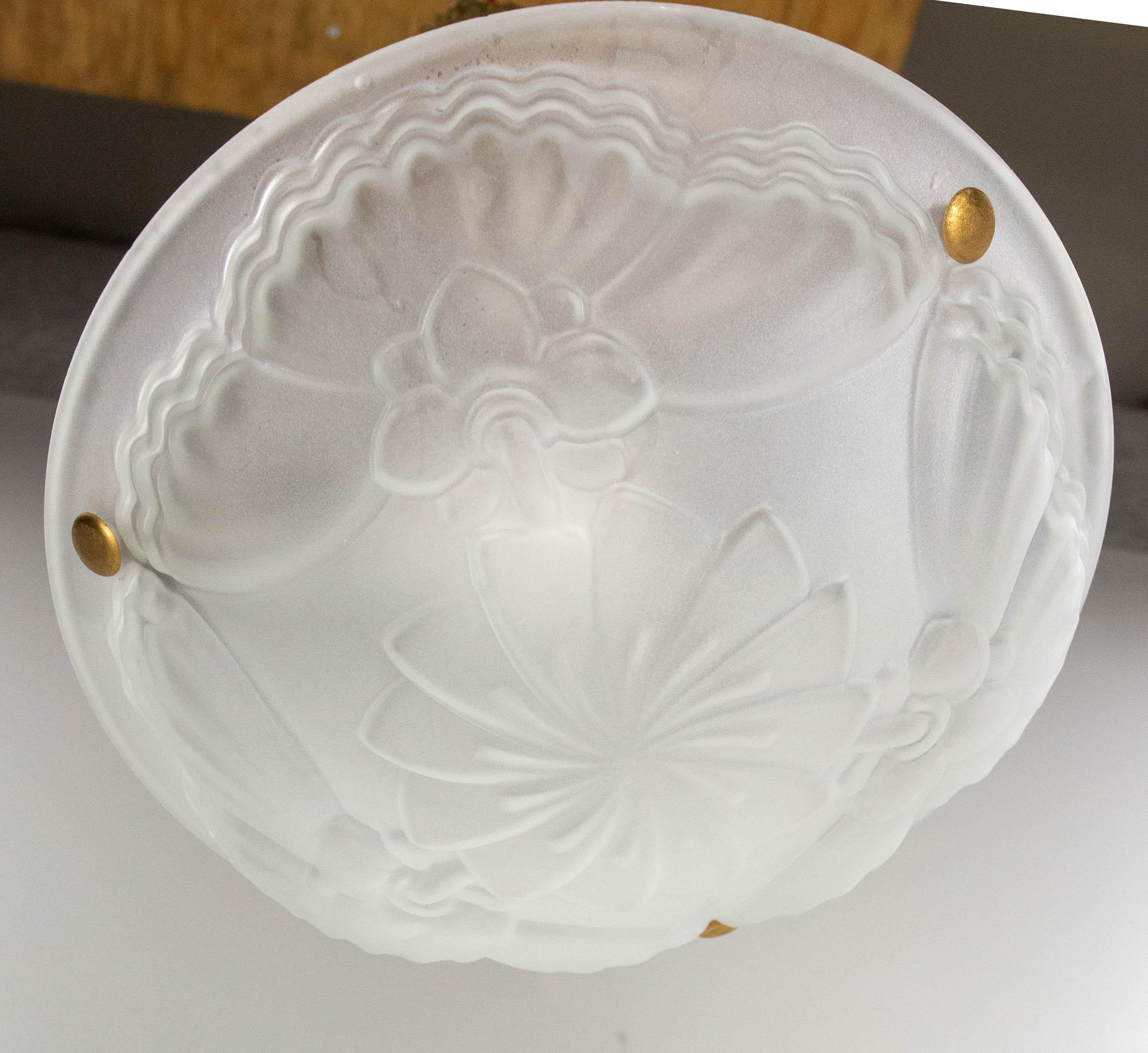 French Art Deco Lustre Glass Ceiling Pendant Chandelier, circa 1930 For Sale 2