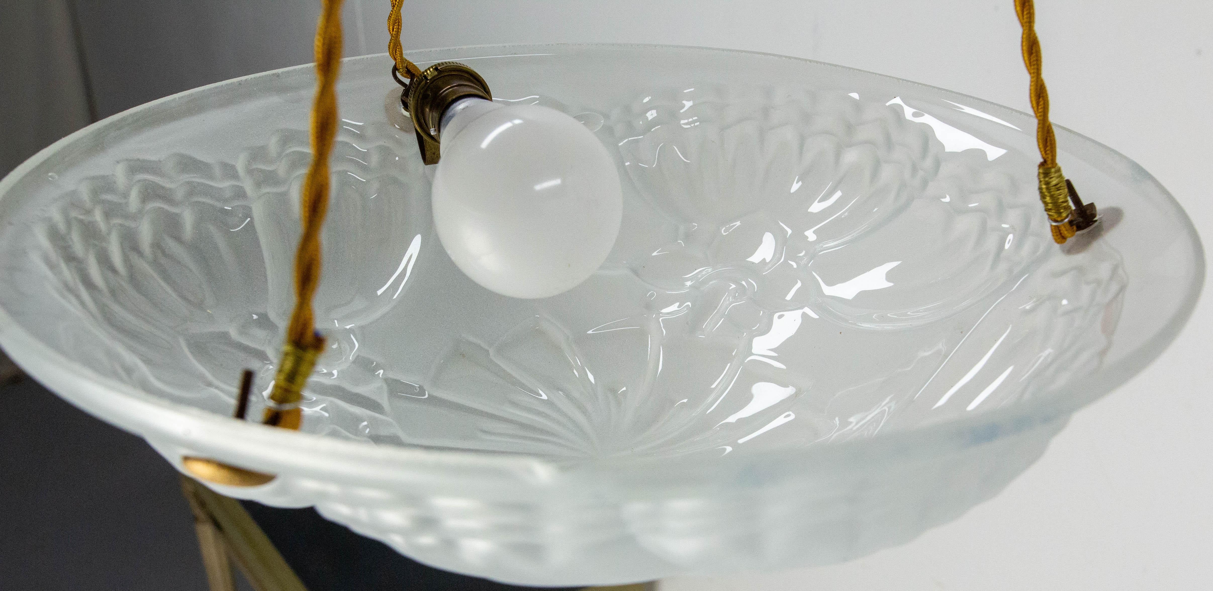 French Art Deco Lustre Glass Ceiling Pendant Chandelier, circa 1930 For Sale 3