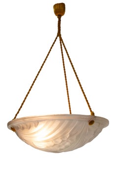 French Art Deco Lustre Glass Ceiling Pendant Chandelier Degué Manufacture c 1930