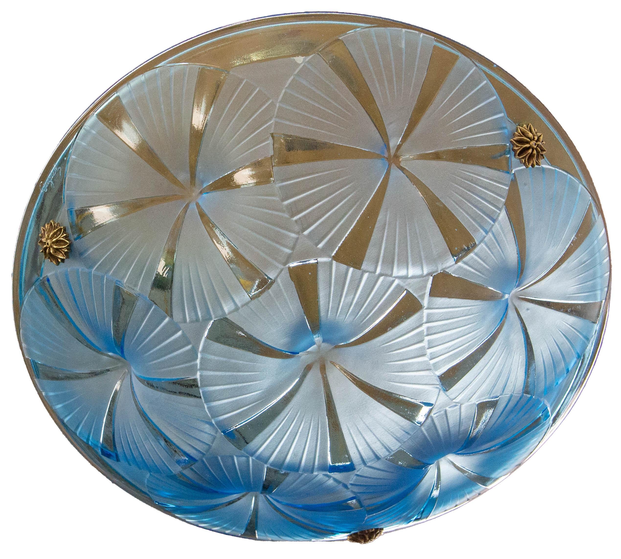 Lampadario a sospensione da soffitto in Lustre Art Glass francese, manifattura Degué, 1930 ca. in vendita 2