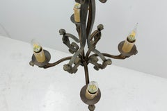French Art Deco Lustre Wrought Iron Acanthus Leaves Chandelier, c. 1930