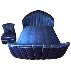 French Art Deco Blue Luxury Bed, 1930