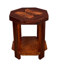 French Art Deco Macassar and Burl Walnut Octagonal Occasional Table