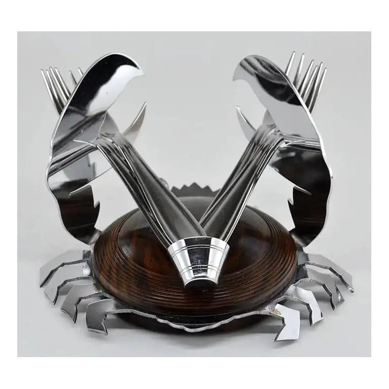 Early 20th Century French Art Deco Macassar and Chrome Shellfish Set, circa 1925 For Sale