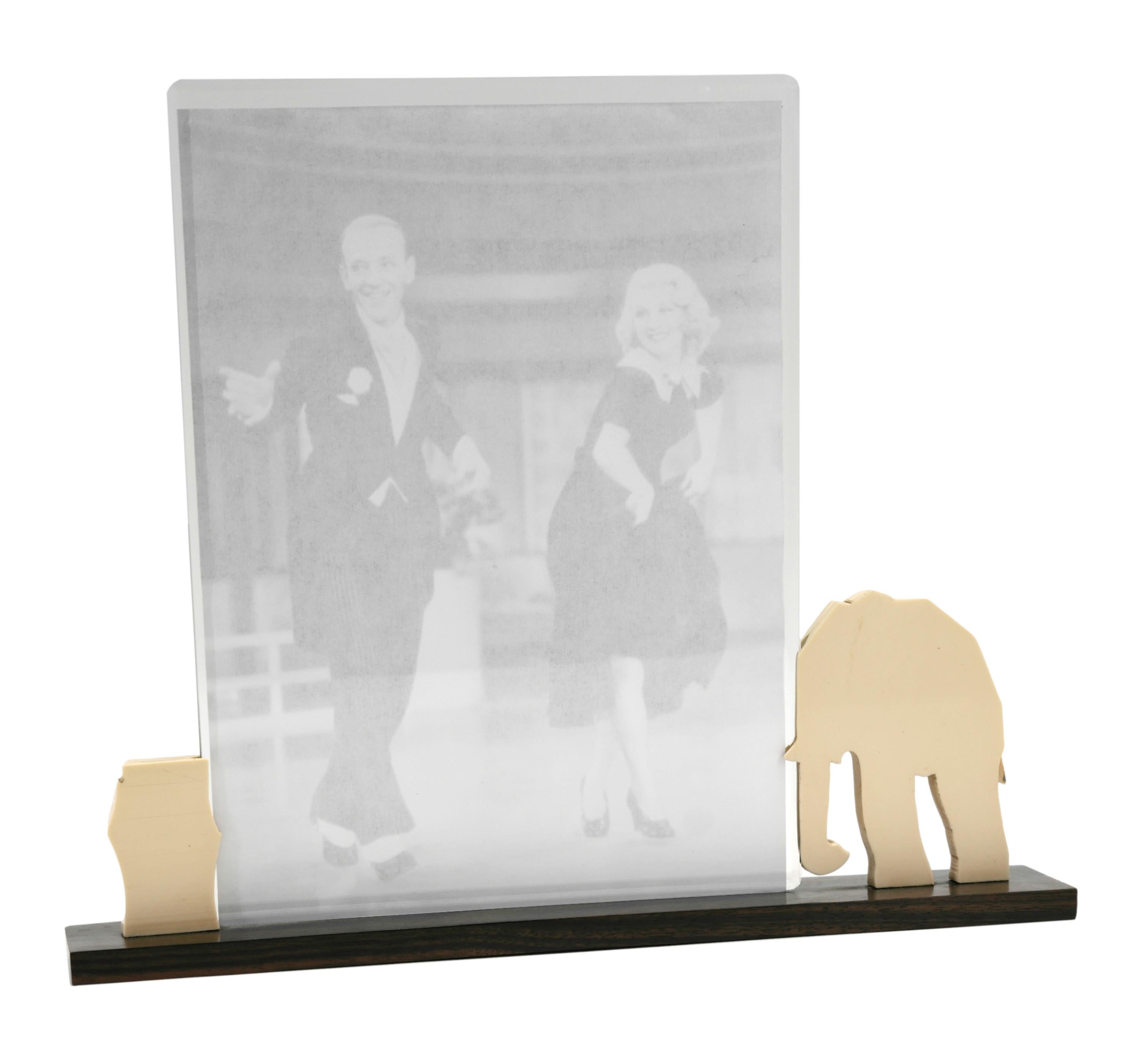 Glass French Art Deco Macassar & Bakelite Elephant Photo-Frame, 1930s For Sale