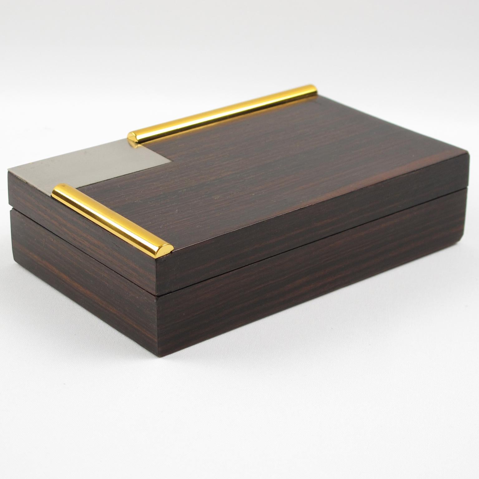French Art Deco Macassar Wood Chrome Brass Box 2