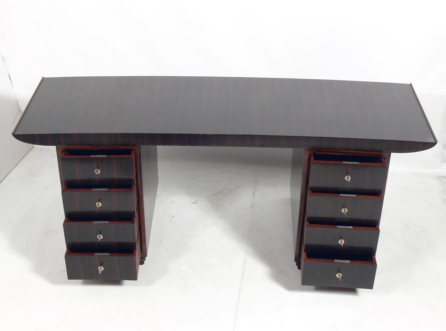 Plated French Art Deco Macassar Desk by Dominique