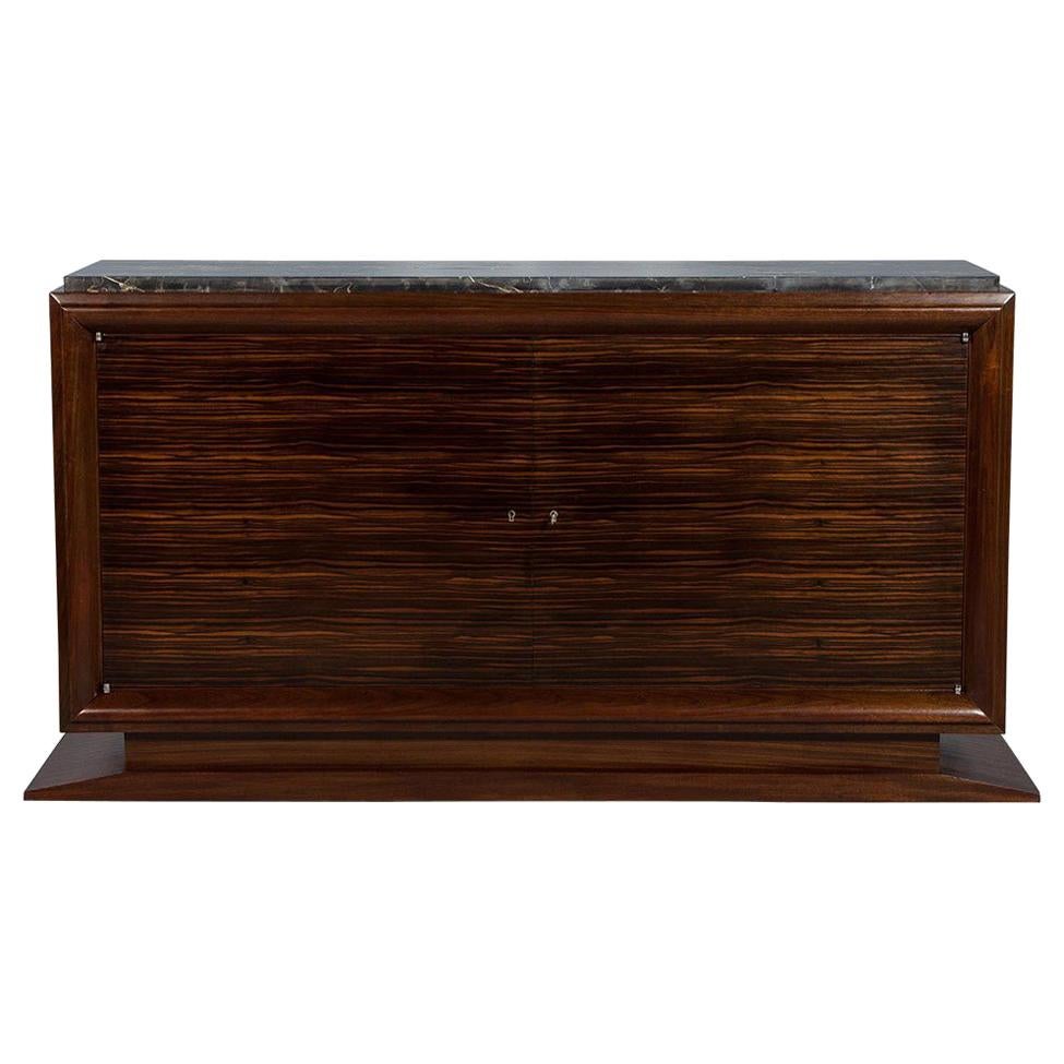 French Art Deco Macassar Ebony and Marble Sideboard