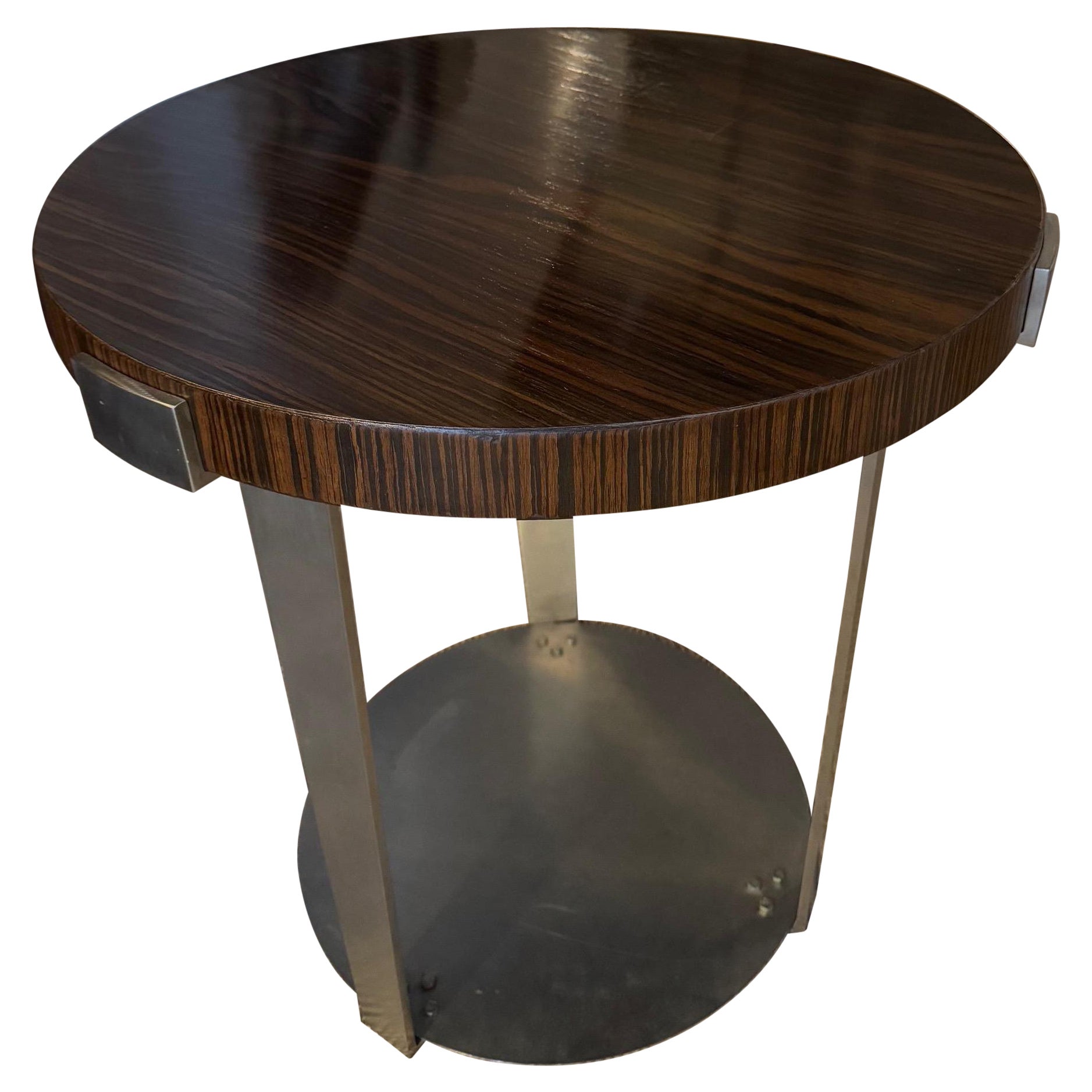 French Art Deco Macassar Ebony and Steel Side Table