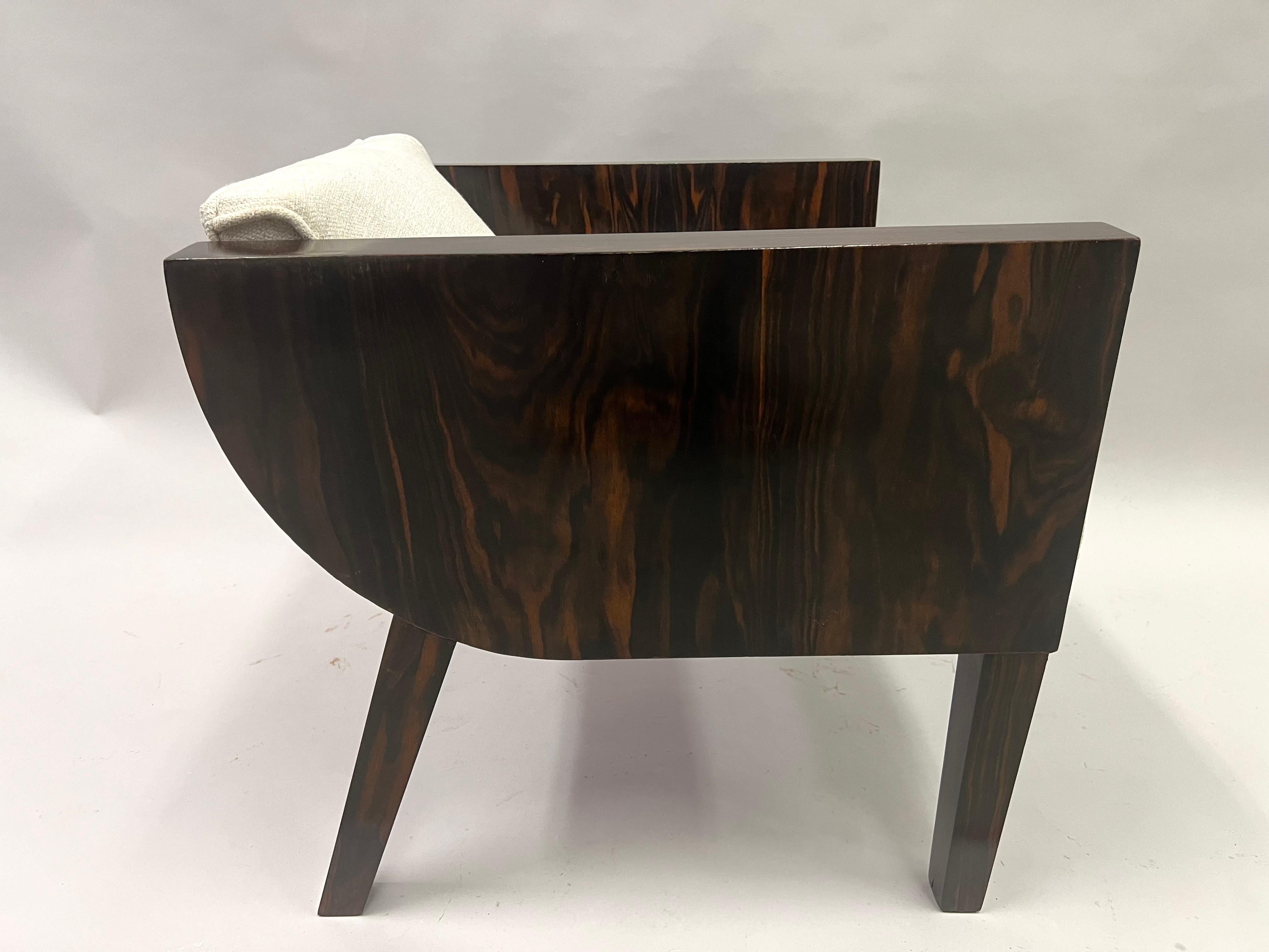 20th Century French Art Deco Macassar Ebony Armchair in the Style of Emile-Jacques Ruhlmann For Sale