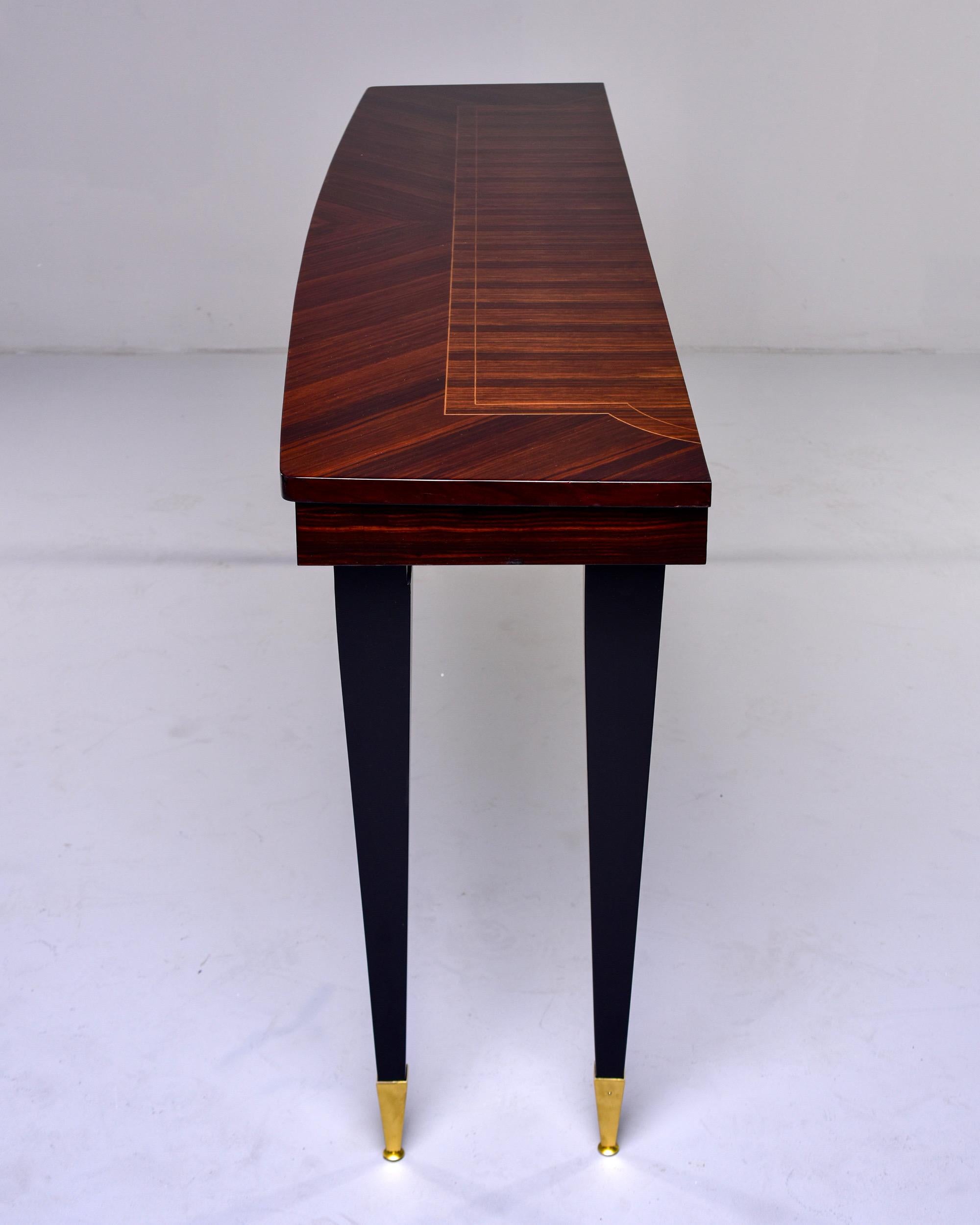French Art Deco Macassar Ebony Console with Brass Capped Black Legs 6