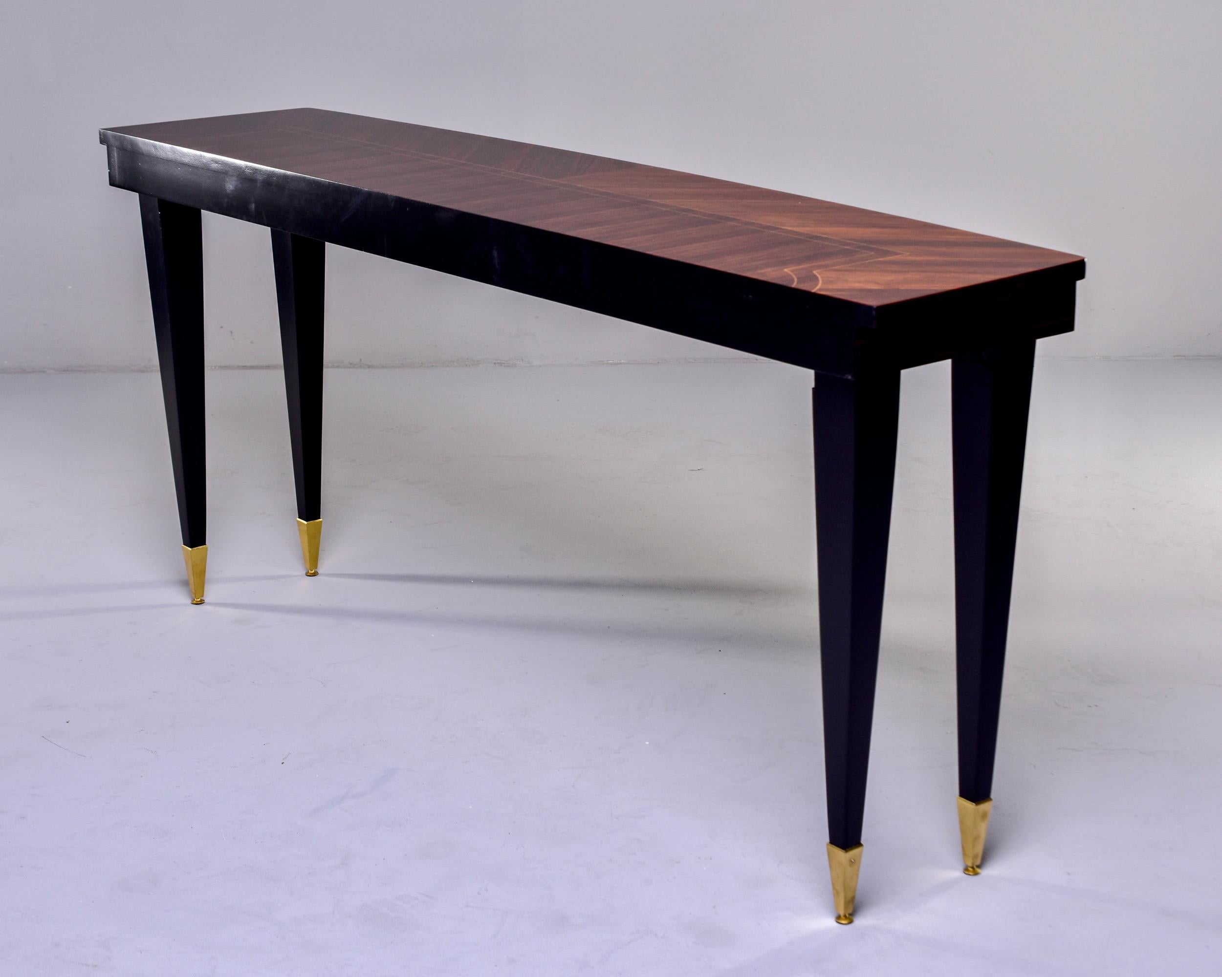 French Art Deco Macassar Ebony Console with Brass Capped Black Legs 8
