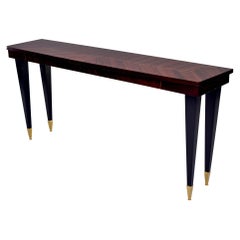French Art Deco Macassar Ebony Console with Brass Capped Black Legs