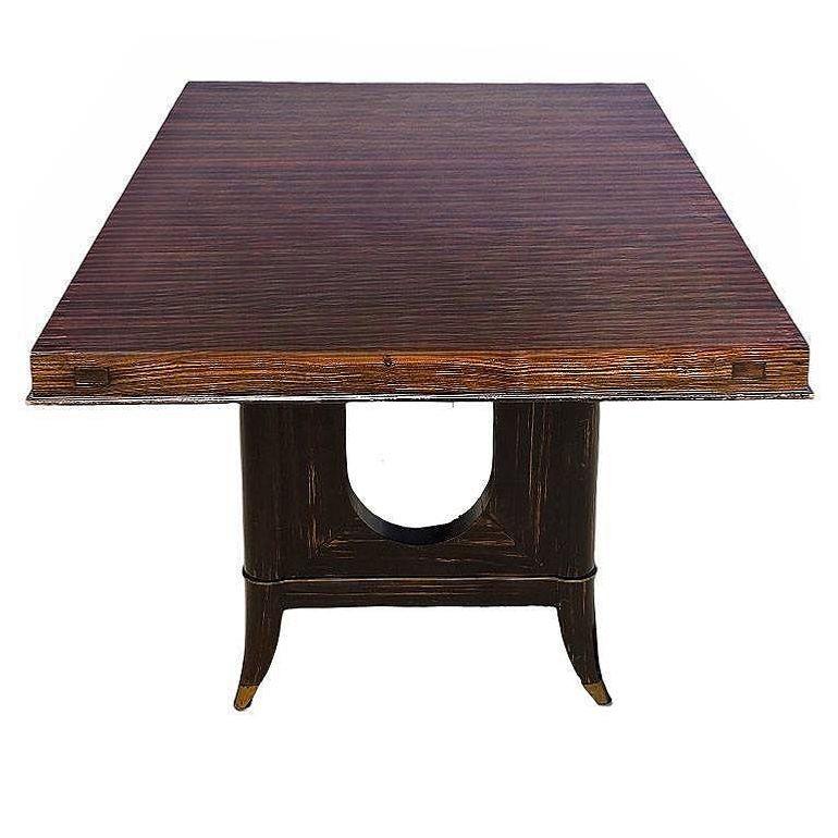Atelier Leleu Style French Art Deco Macassar Ebony Dining Table w/ Brass Access For Sale 4