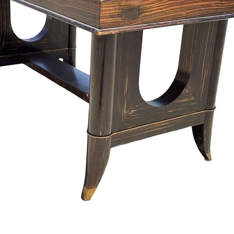 Atelier Leleu Style French Art Deco Macassar Ebony Dining Table w/ Brass Access For Sale 5