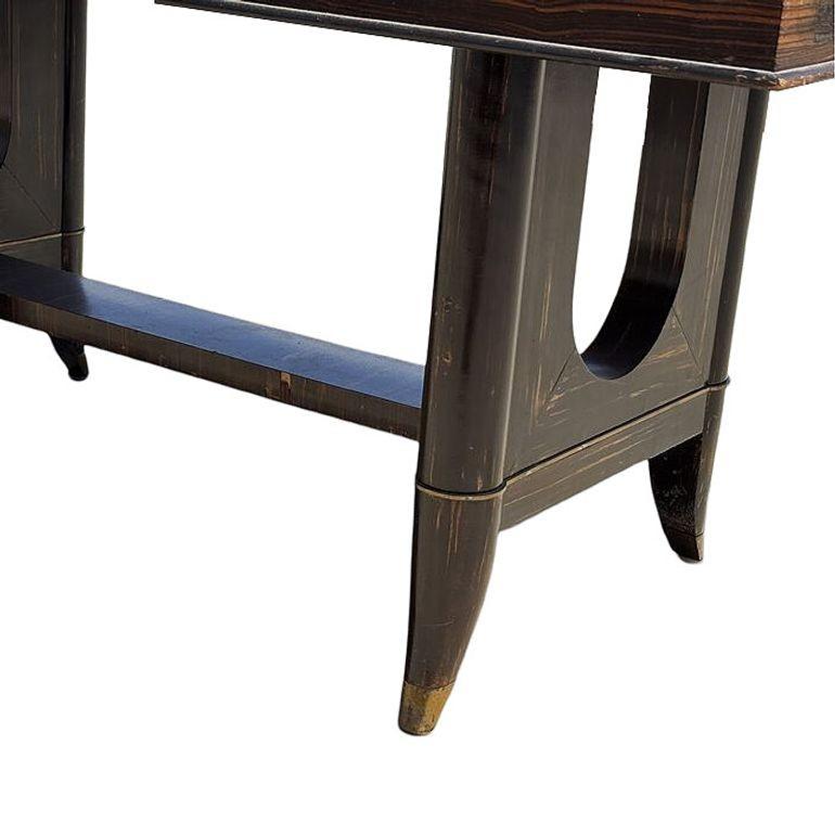 Atelier Leleu Style French Art Deco Macassar Ebony Dining Table w/ Brass Access For Sale 9