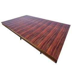 Mesa de comedor de ébano de macasar estilo Art Déco francés Atelier Leleu con acceso de latón