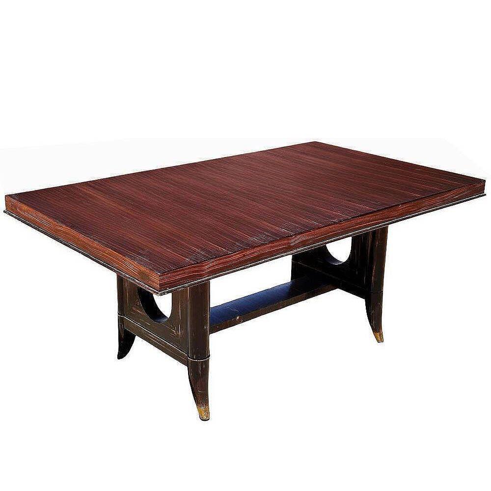 Atelier Leleu Style French Art Deco Macassar Ebony Dining Table w/ Brass Access In Excellent Condition For Sale In Van Nuys, CA