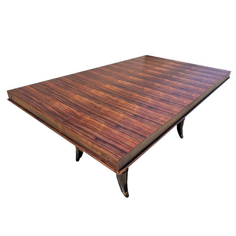 Mid-20th Century Atelier Leleu Style French Art Deco Macassar Ebony Dining Table w/ Brass Access For Sale