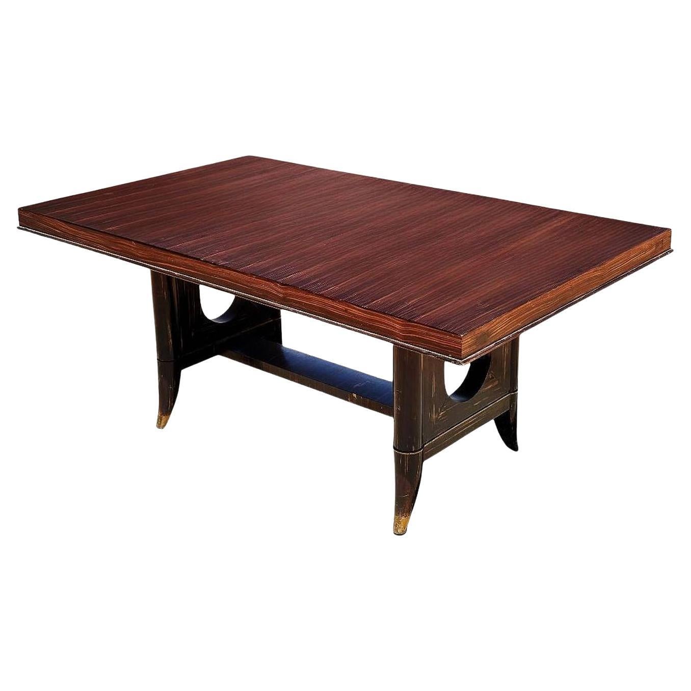 Atelier Leleu Style French Art Deco Macassar Ebony Dining Table w/ Brass Access