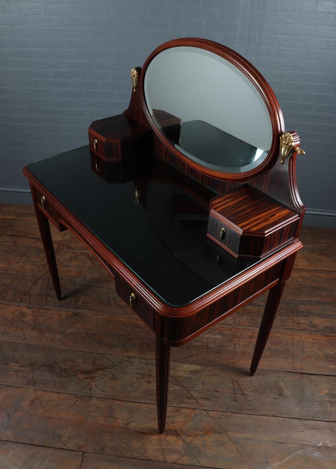 French Art Deco Macassar Ebony and Oak Dressing Table with Gilt Bronze Mounts For Sale 6