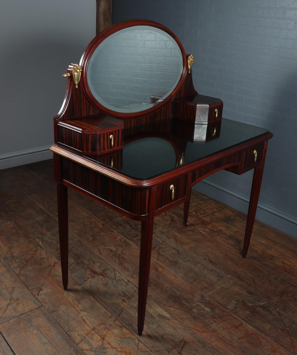 French Art Deco Macassar Ebony and Oak Dressing Table with Gilt Bronze Mounts For Sale 8