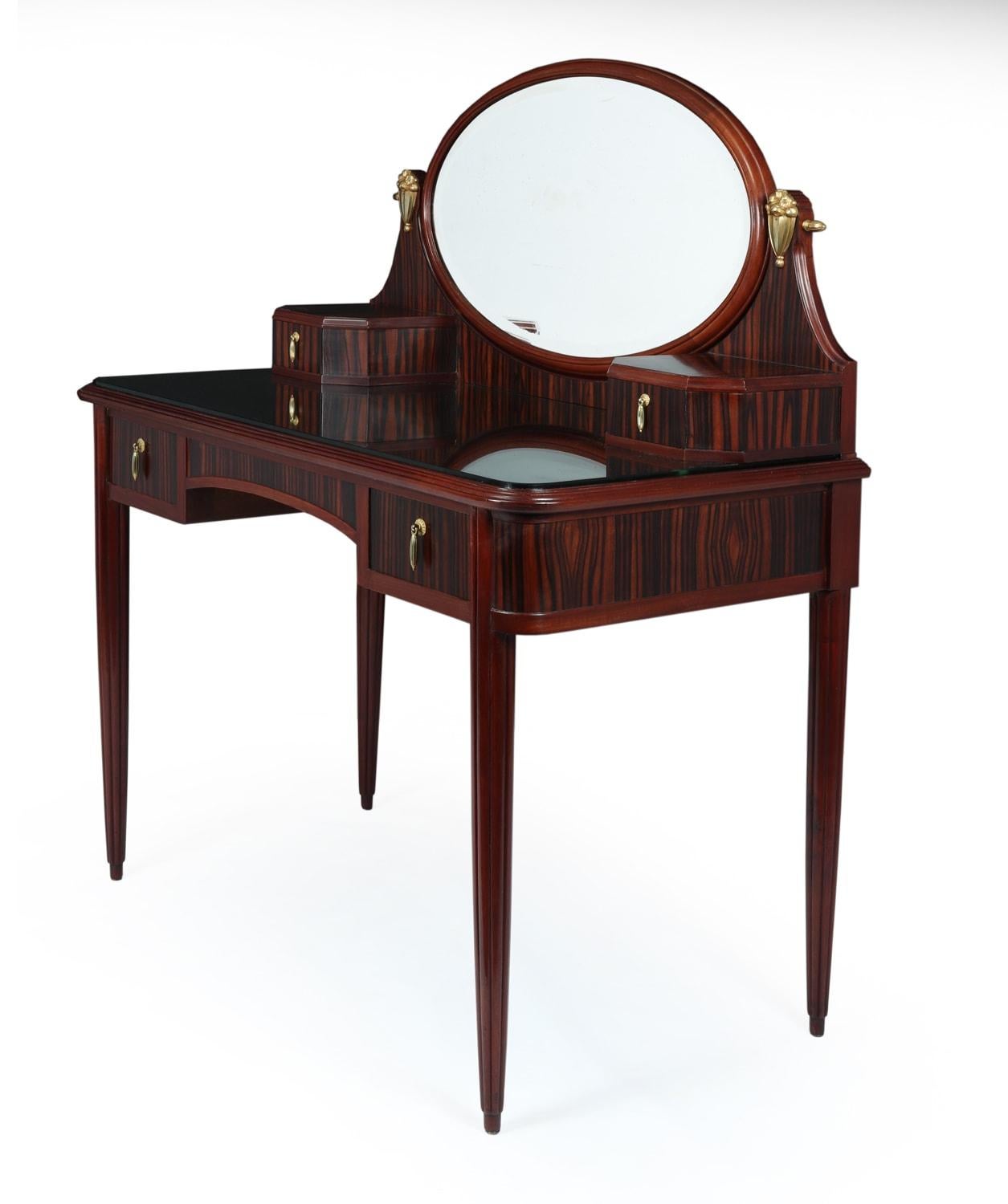 French Art Deco Macassar Ebony and Oak Dressing Table with Gilt Bronze Mounts For Sale 1