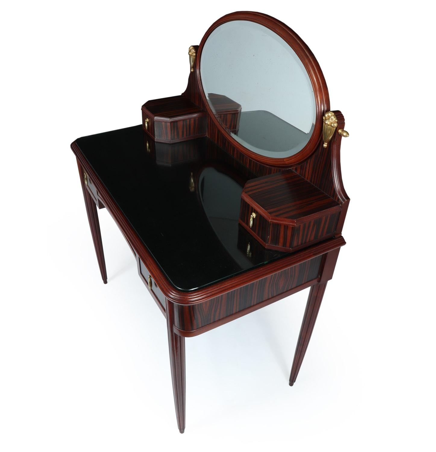 French Art Deco Macassar Ebony and Oak Dressing Table with Gilt Bronze Mounts For Sale 2