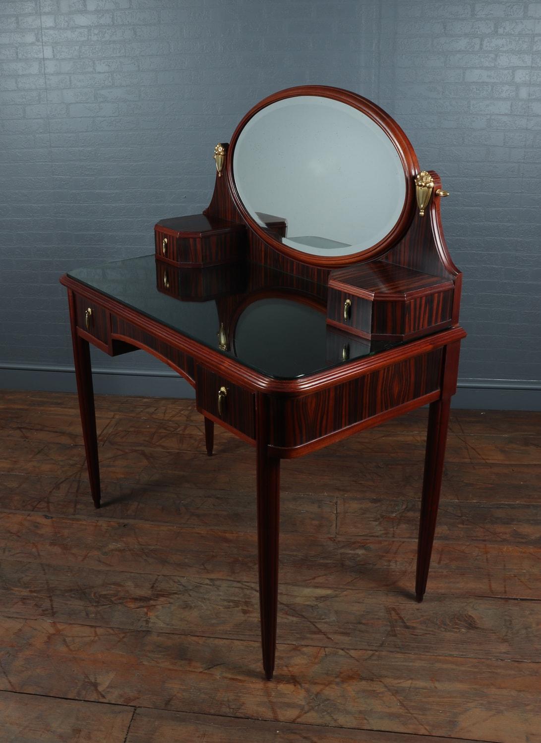 French Art Deco Macassar Ebony and Oak Dressing Table with Gilt Bronze Mounts For Sale 5