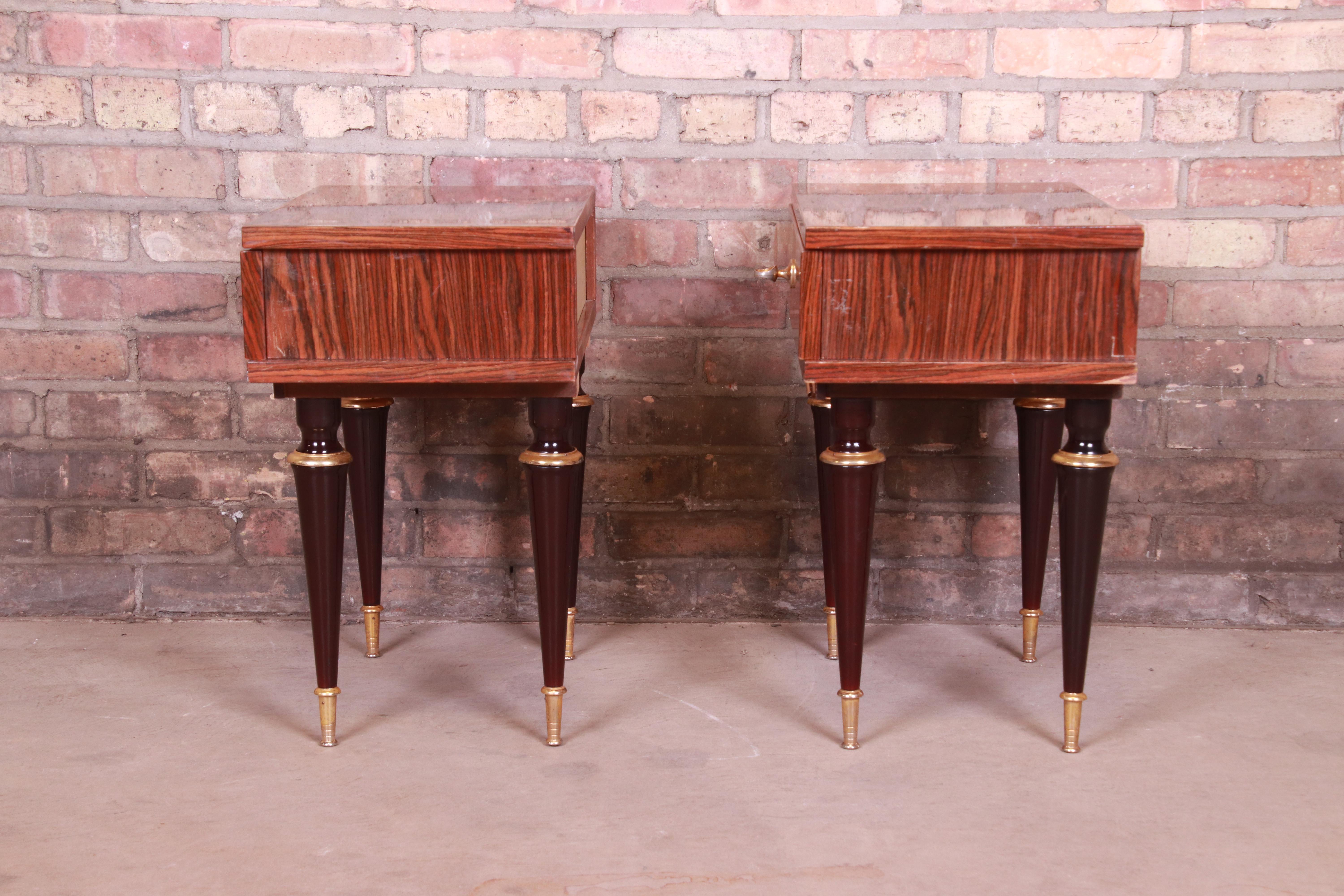 French Art Deco Macassar Ebony Inlaid Marquetry Nightstands, Circa 1950s For Sale 6