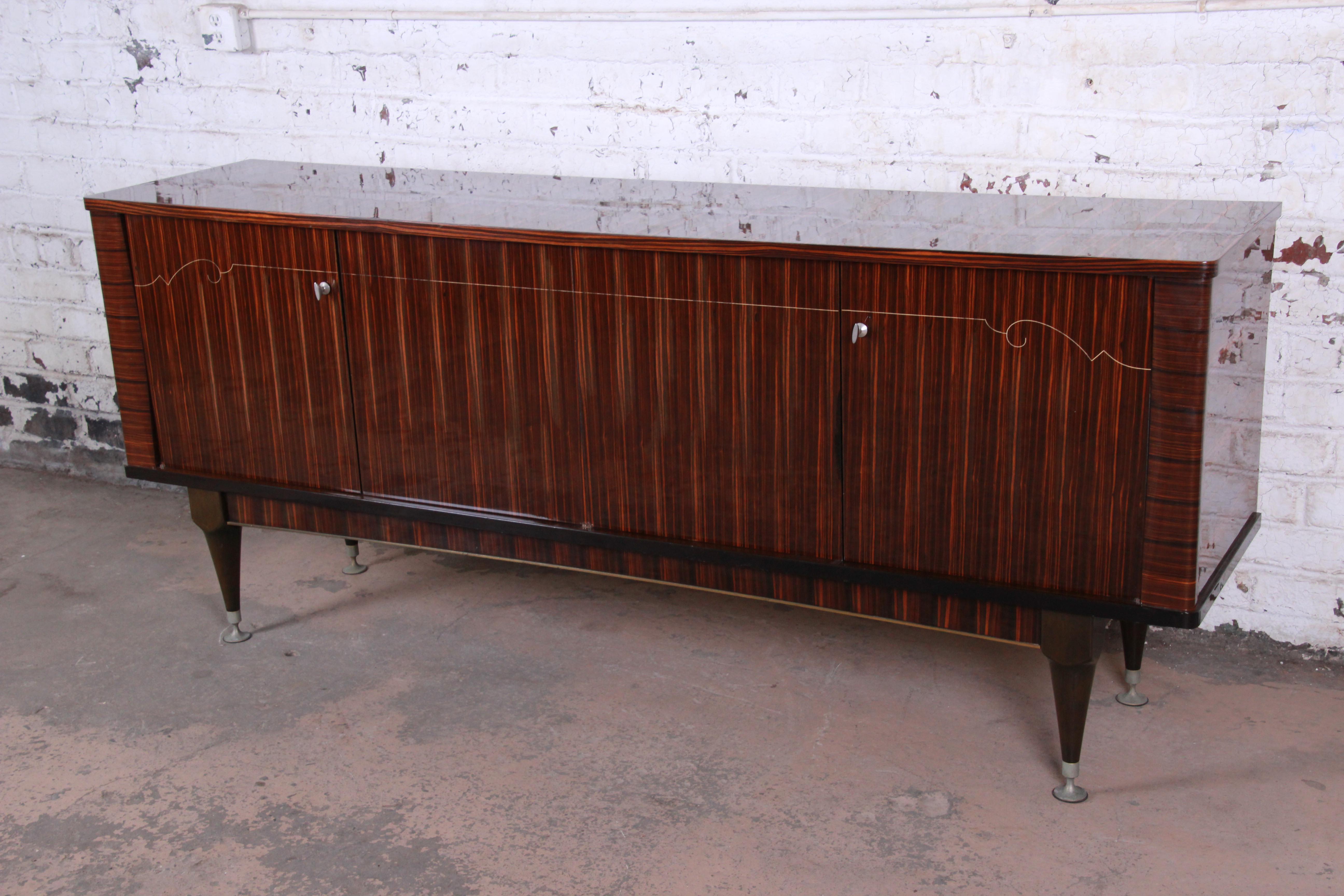 French Art Deco Macassar Ebony Sideboard Credenza by N.F. Ameublement, 1966 In Good Condition In South Bend, IN