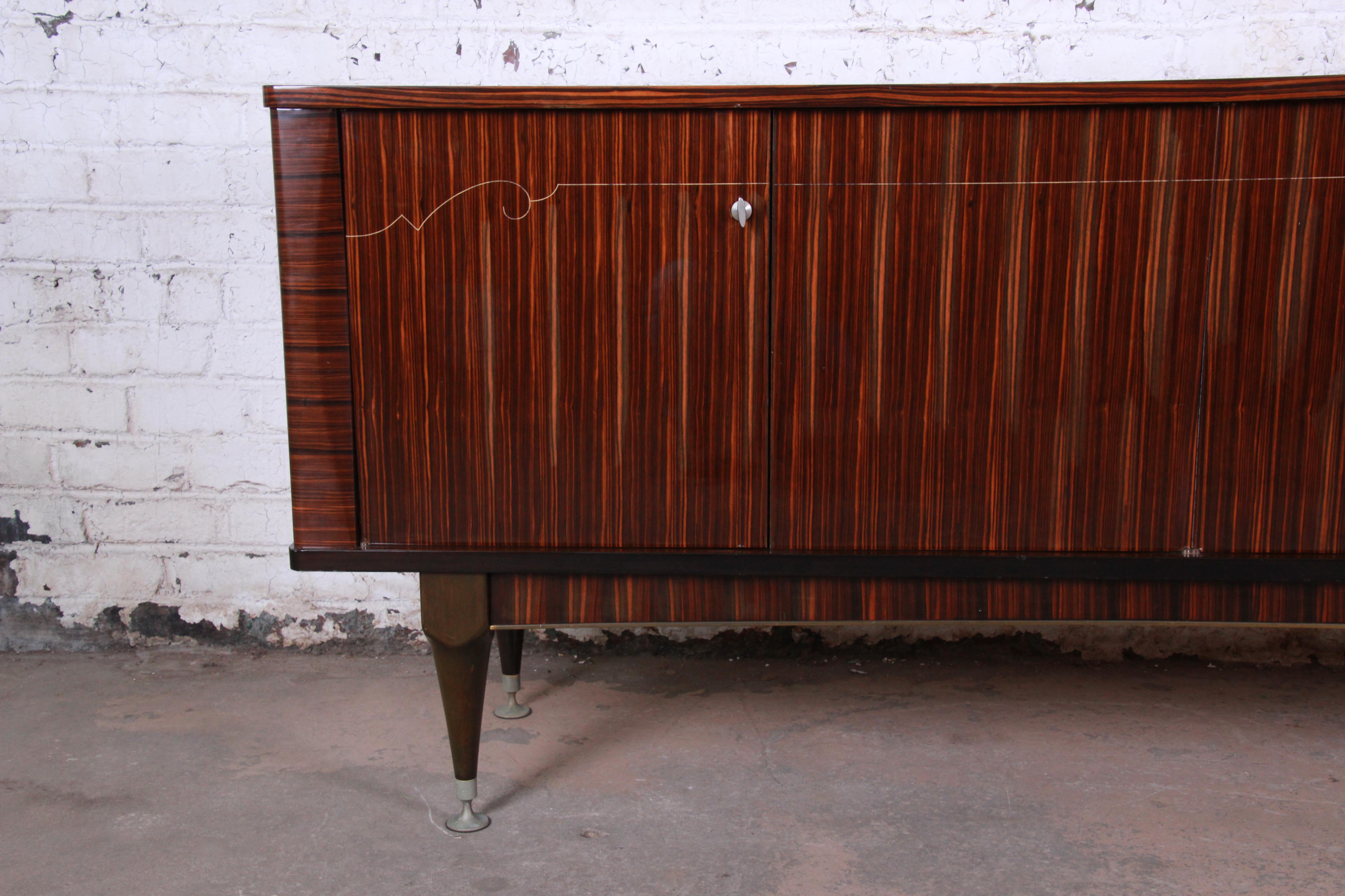 Mid-20th Century French Art Deco Macassar Ebony Sideboard Credenza by N.F. Ameublement, 1966