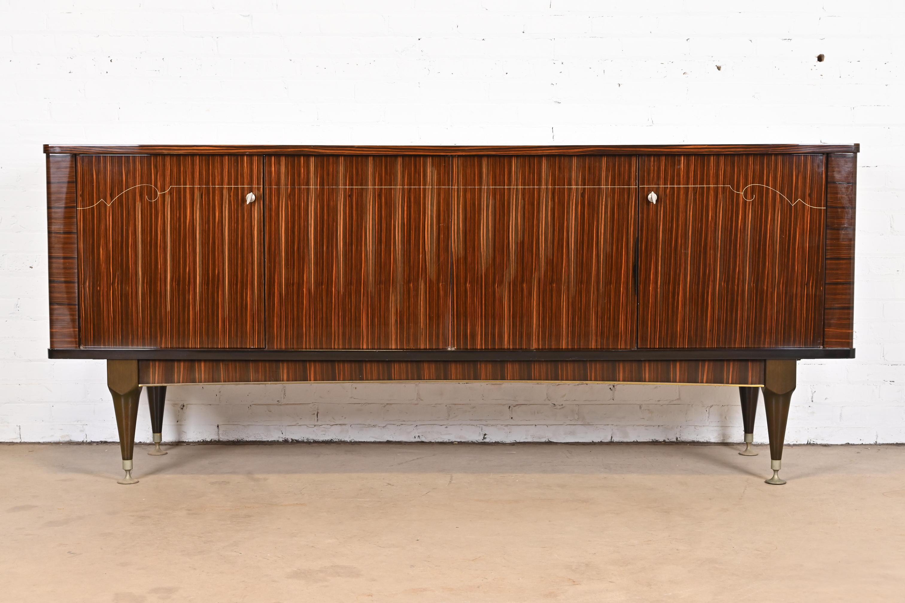 French Art Deco Macassar Ebony Sideboard or Bar Cabinet by N.F. Ameublement In Good Condition In South Bend, IN